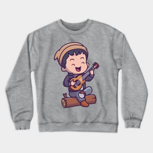 Cute Man Playing Guitar Cartoon Crewneck Sweatshirt